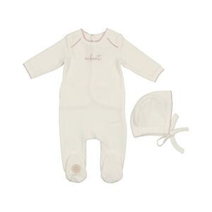 Mon Tresor Girls  Enfant Scripted Footie & Hat Set, White